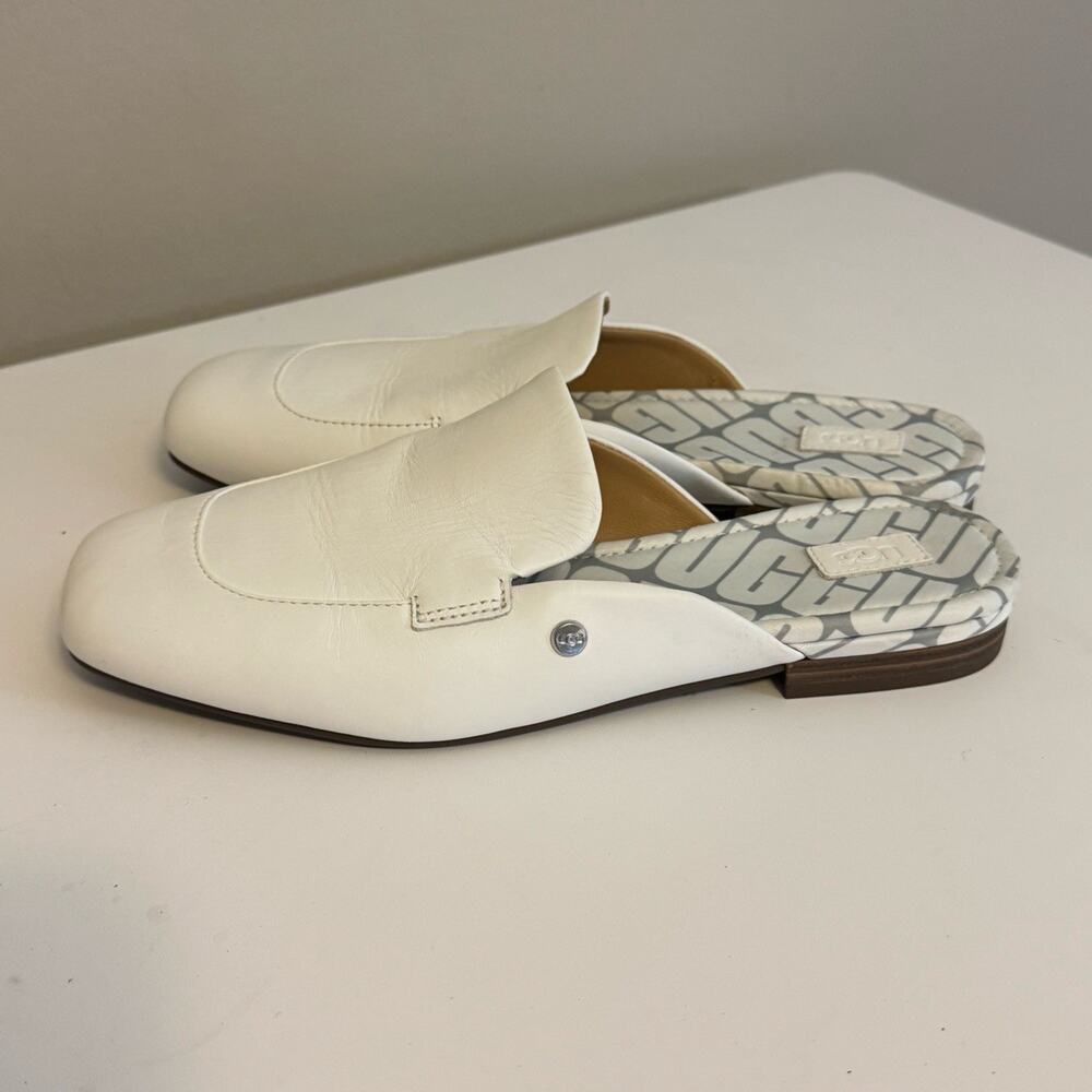 UGG Janaya Mule Shoes 7 White Leather 1125052 Slip On Minimalist Classic Comfort - Picture 4 of 6